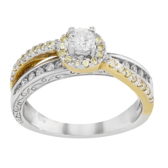 Two Tone Diamond Accented Womens Engagement Ring 14K White Yellow Gold 0.60 Cttw - Picture 1 of 4